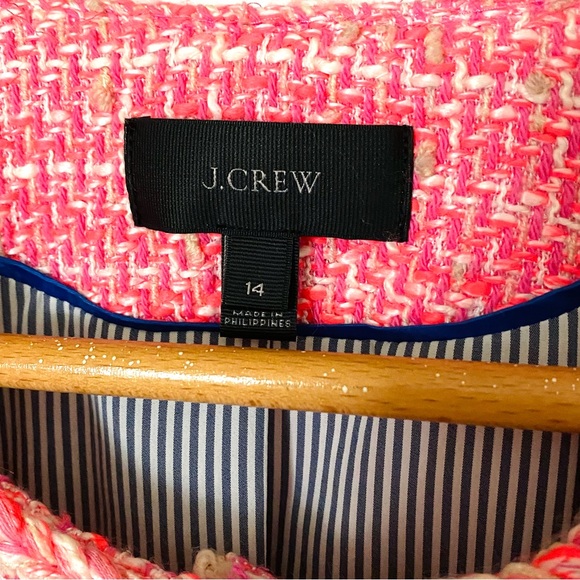 J Crew Peplum Lady Tweed Boucle Jacket Blazer Barbie Pink Fringe Size 14 G1959 - Picture 2 of 16